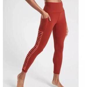 Athleta Womens Rust Red Tie Side Salutation 7/8 Tight Powervita Leggings Size XS